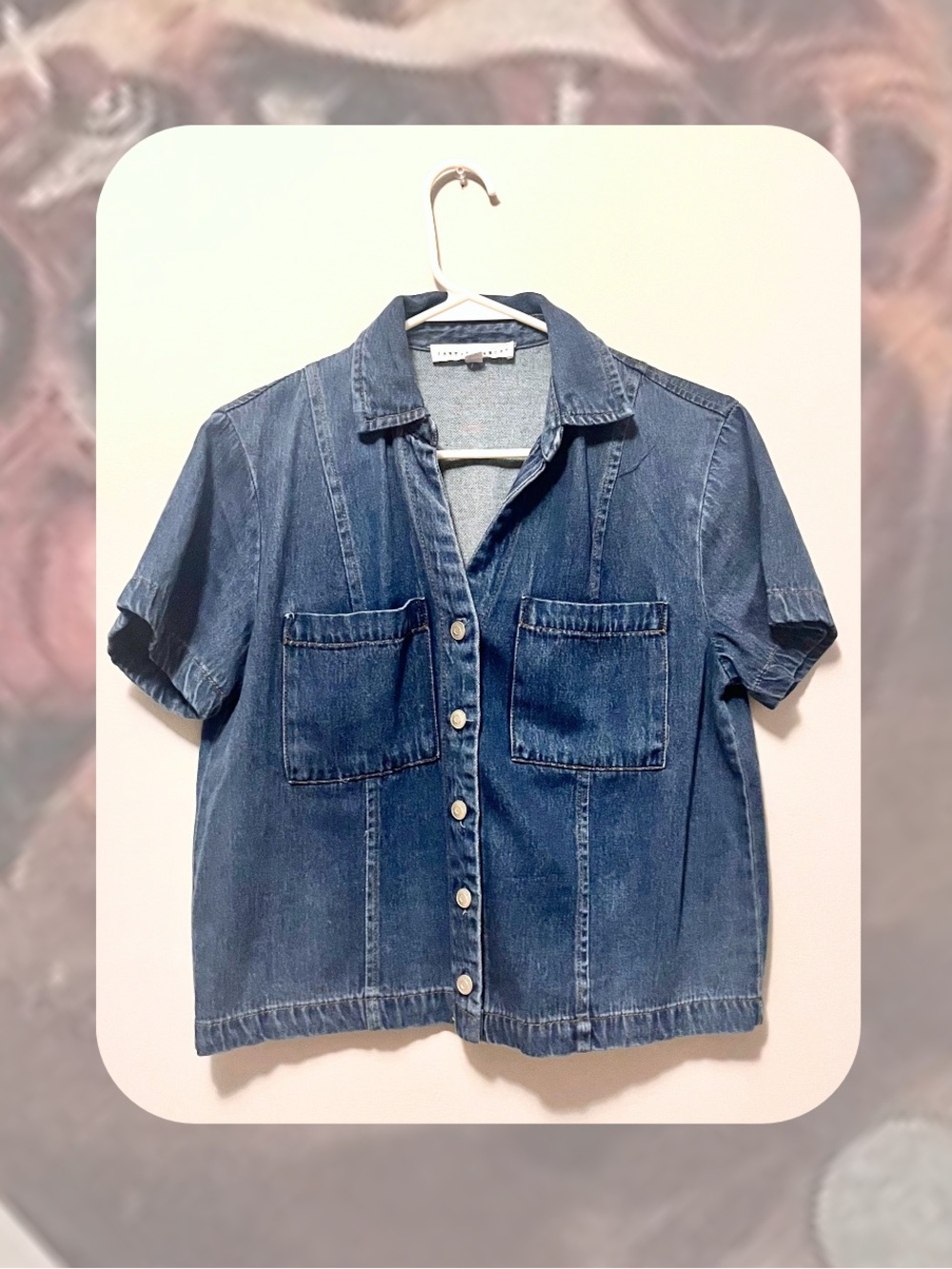 Jane + Delancey Short Sleeve Denim Button up with collar and front pockets
